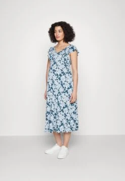 Midi V Flared Dress Witrh Ruffle Sleevees - Vestido Ligero - Dark Blue/Blue