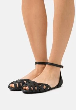 Leather- Bailarinas Peeptoe - Black